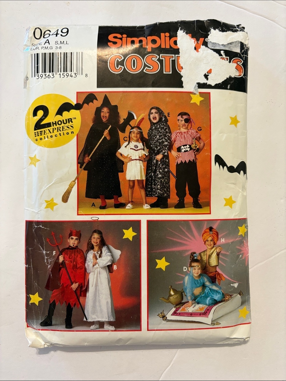 Simplicity 0649 Halloween Costume Pattern Witch Pirate Angel More Childs size A